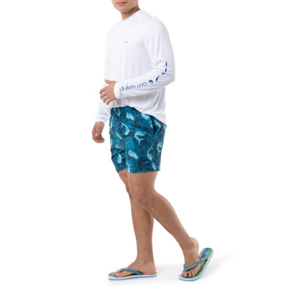 Guy Harvey Men's Scuba Blue UPF Protection Mahi Bros 5" Volley Swim Trunk Size S